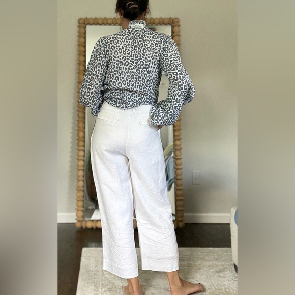 J. Crew White Linen Cripped Wide Leg Pants - Picture 3 of 13